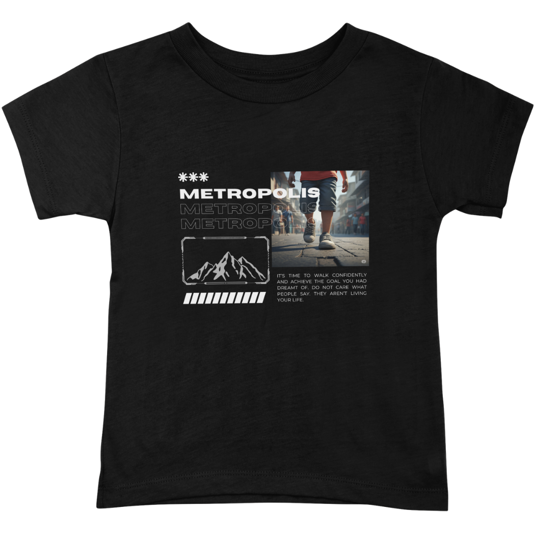 Metropolis Walk Confidently Black Printed T-shirt Mixed Cotton Stretchable Fabric